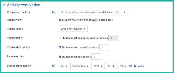 activity completion specific conditios