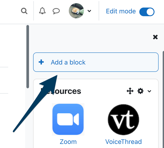 the 'add a block' button in Moodle