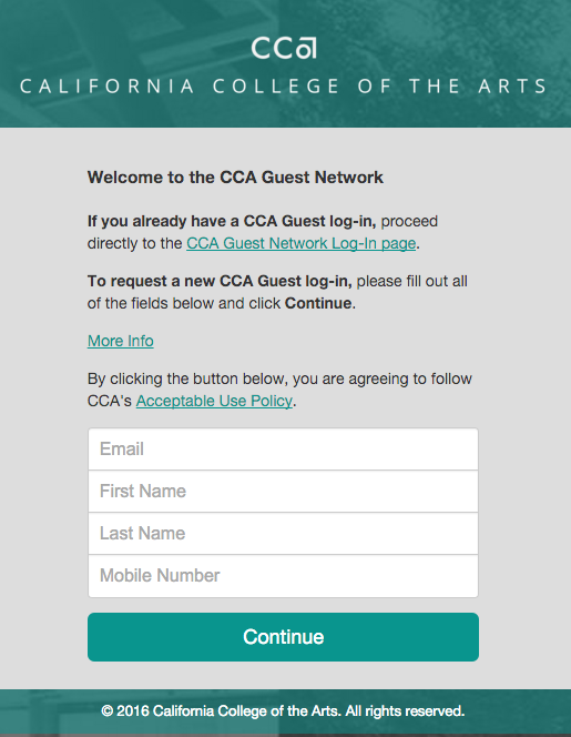 CCA Guest Network Authentication form