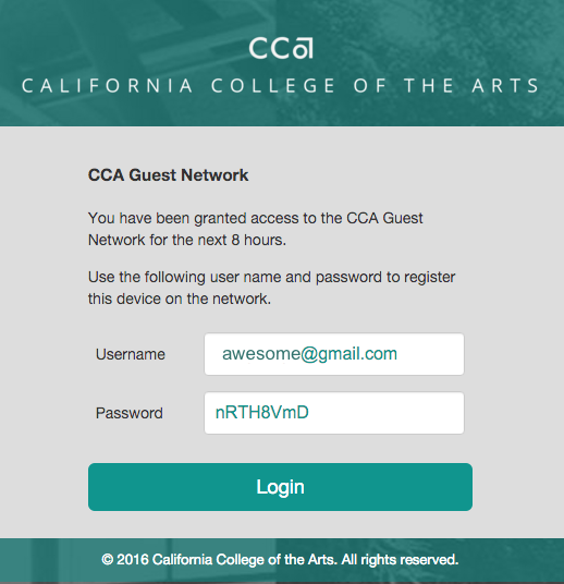 Successful CCA Guest login screen