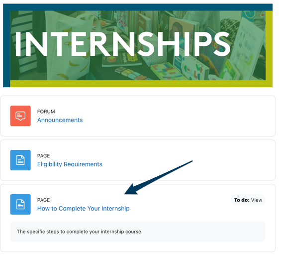 how to complete your internship page in Moodle