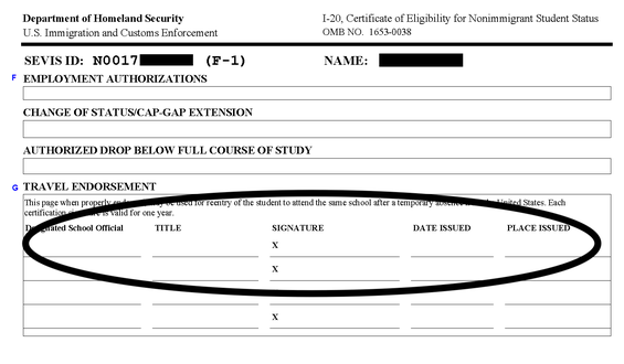 f1 visa travel signature