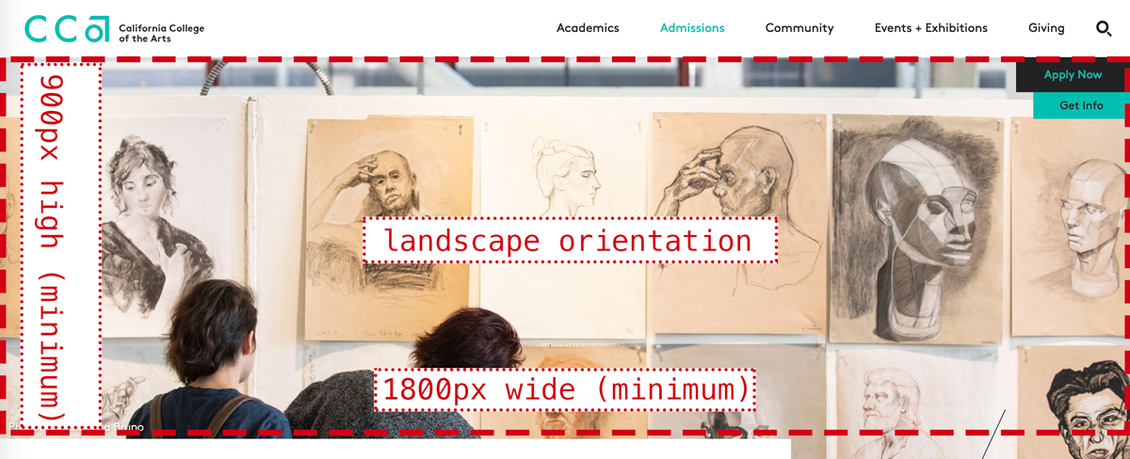Screenshot of EDU page with hero image and its dimensions