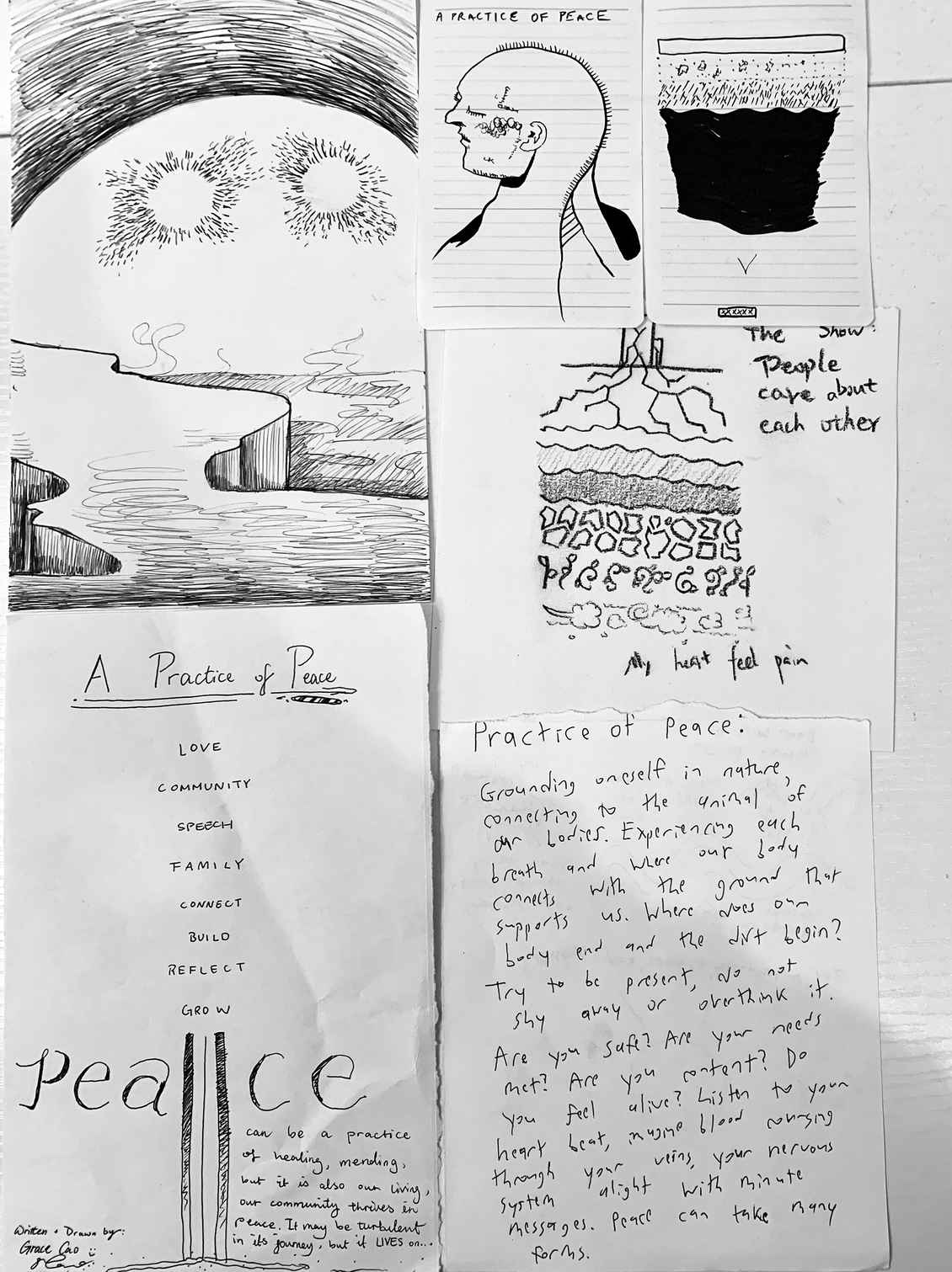 a collection of sketches and poetry from the workshop that appear in detail below