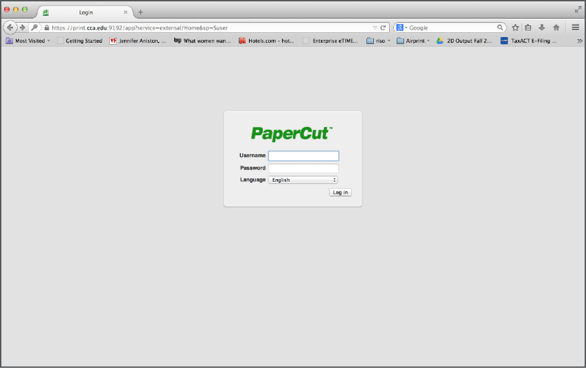 PaperCut login screen