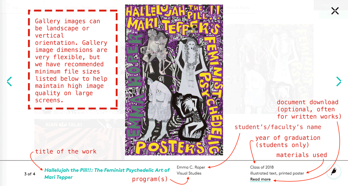 Screenshot of EDU page depicting a marked-up image with metadata call-outs