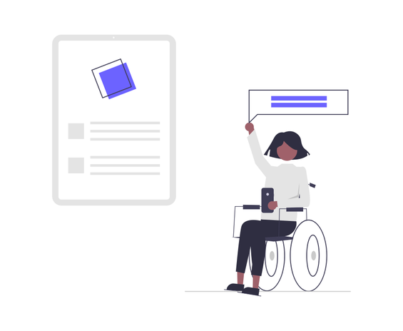 illustration depicting person in a wheelchair with feedback icon