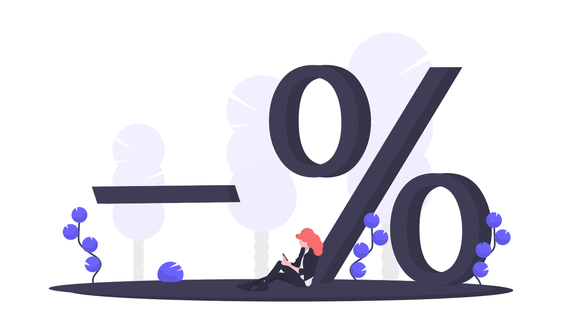illustration depicting a person sitting with a less percent symbol