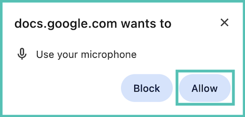 Allow the browser to use your microphone via the pop-up window.