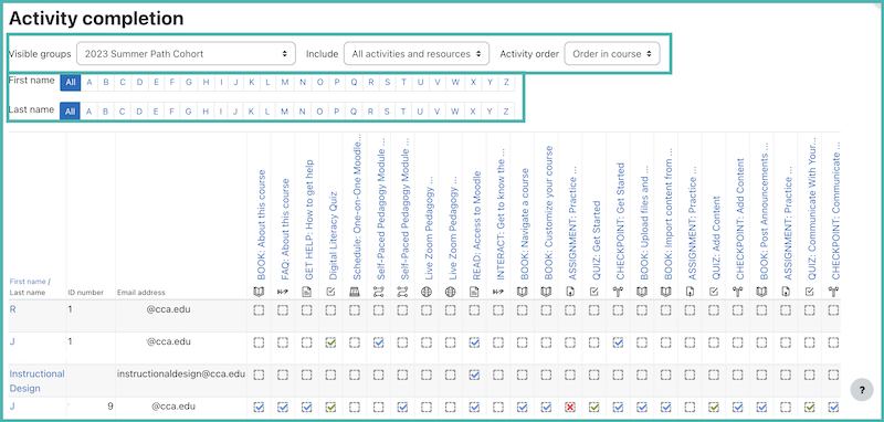 view activity completion report