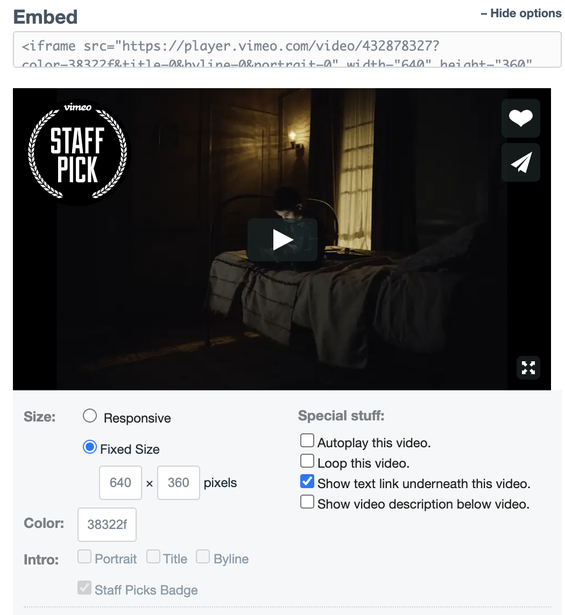 Vimeo's Share menu